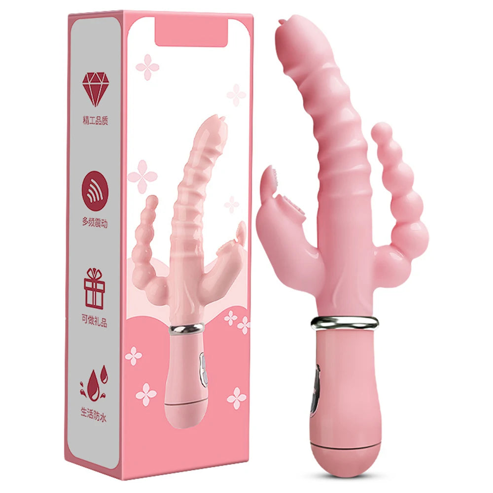 Vibrador 3 em 1 Potente com Função Rabbit e Estímulo Duplo