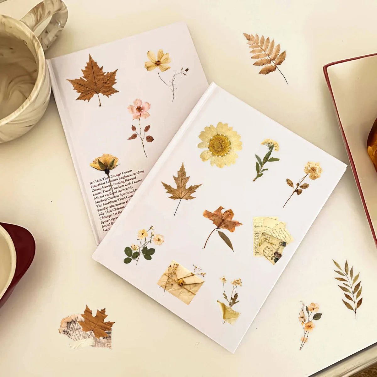 Adesivos Transparentes Folhas e Flores Secas para Scrapbook Paper Craft DIY 10, 25 ou 50 Unidades