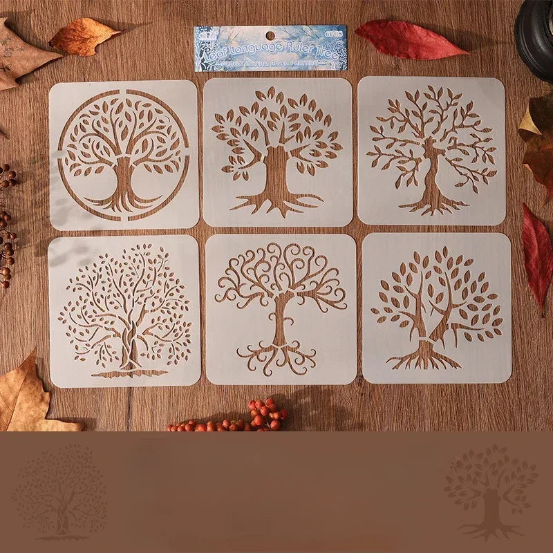 Estênceis de Árvores com 6 Peças para Pintura, Scrapbook e Journaling