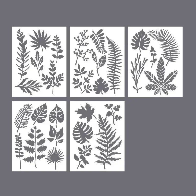 Estênceis Florais, Borboletas e Folhas com 5 Peças para Scrapbook e Journaling