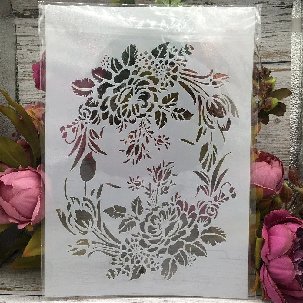 Estêncil Ramo de Rosas para Scrapbook, Journaling e Pintura Decorativa