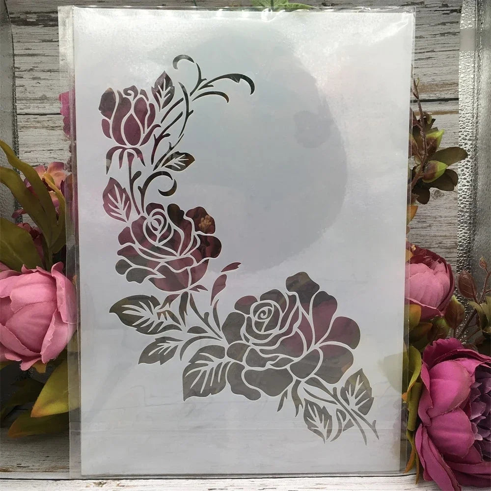 Estêncil Ramo de Rosas para Scrapbook, Journaling e Pintura Decorativa