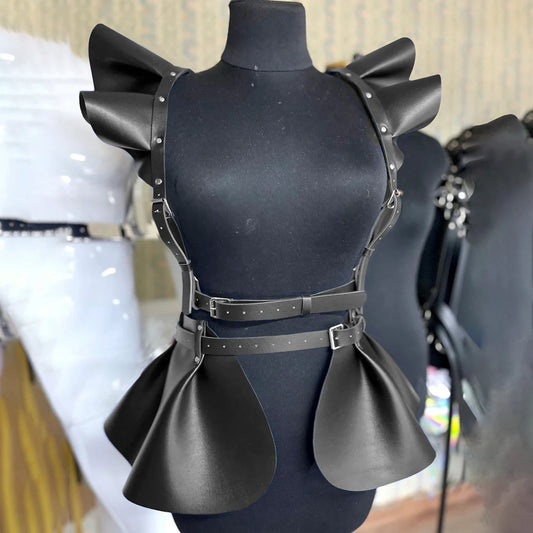 Saia Harness Gótica Feminina em Couro Preto