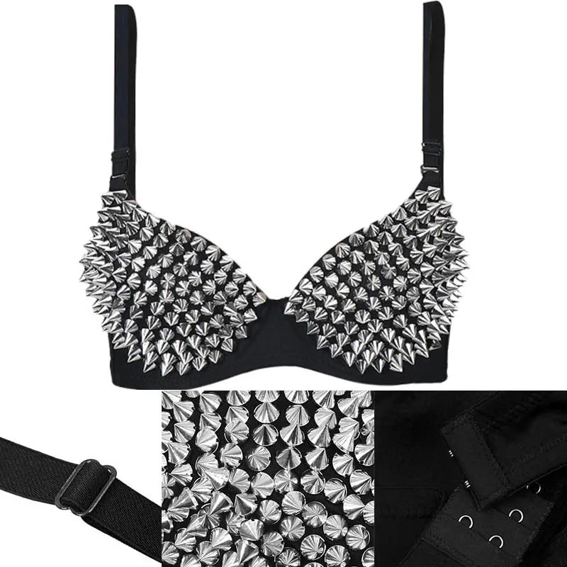 Sutiã Feminino Punk com Tachas Metálicas