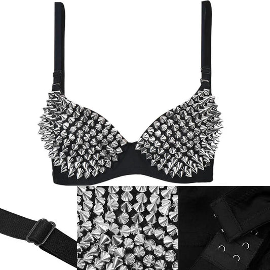 Sutiã Feminino Punk com Tachas Metálicas