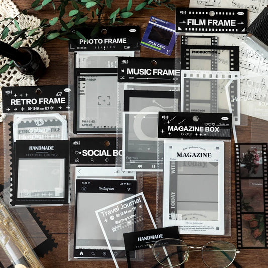 Moldura de Filme Vintage em Adesivo PET Transparente para Scrapbook, Junk Journal e Decoração de Diário 15 Peças