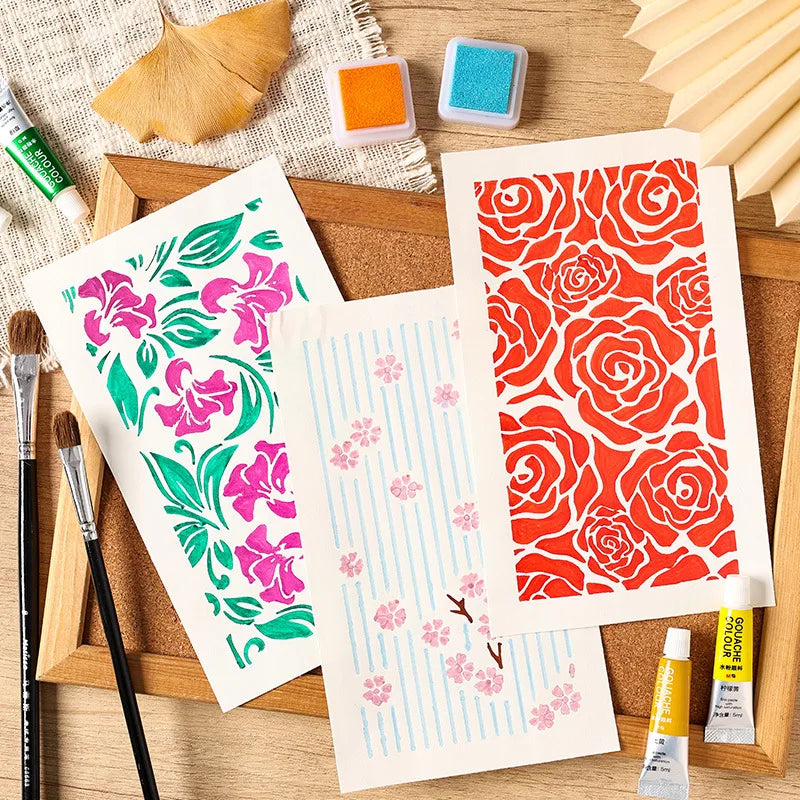 Kit com 4 Estênceis Mandala, Flores e Folhas para Scrapbook e DIY