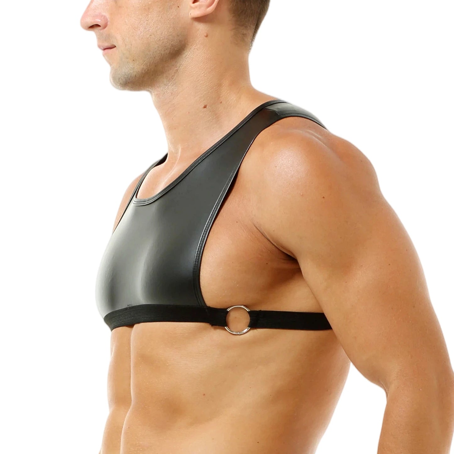 Colete Masculino Cropped em Couro Sintético