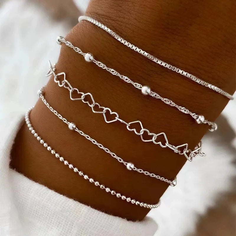 Conjunto de Pulseiras Femininas em Aço
