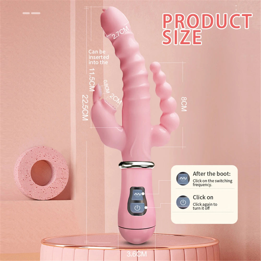 Vibrador 3 em 1 Potente com Função Rabbit e Estímulo Duplo