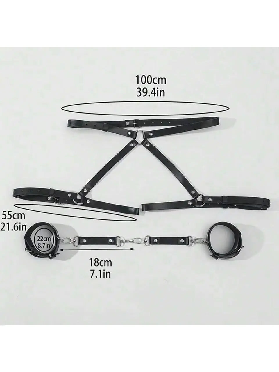 Kit BDSM em Couro Sintético com Algemas e Acessórios