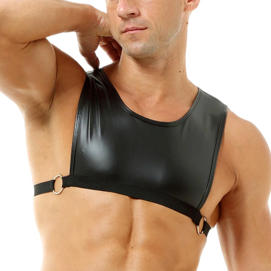 Colete Masculino Cropped em Couro Sintético