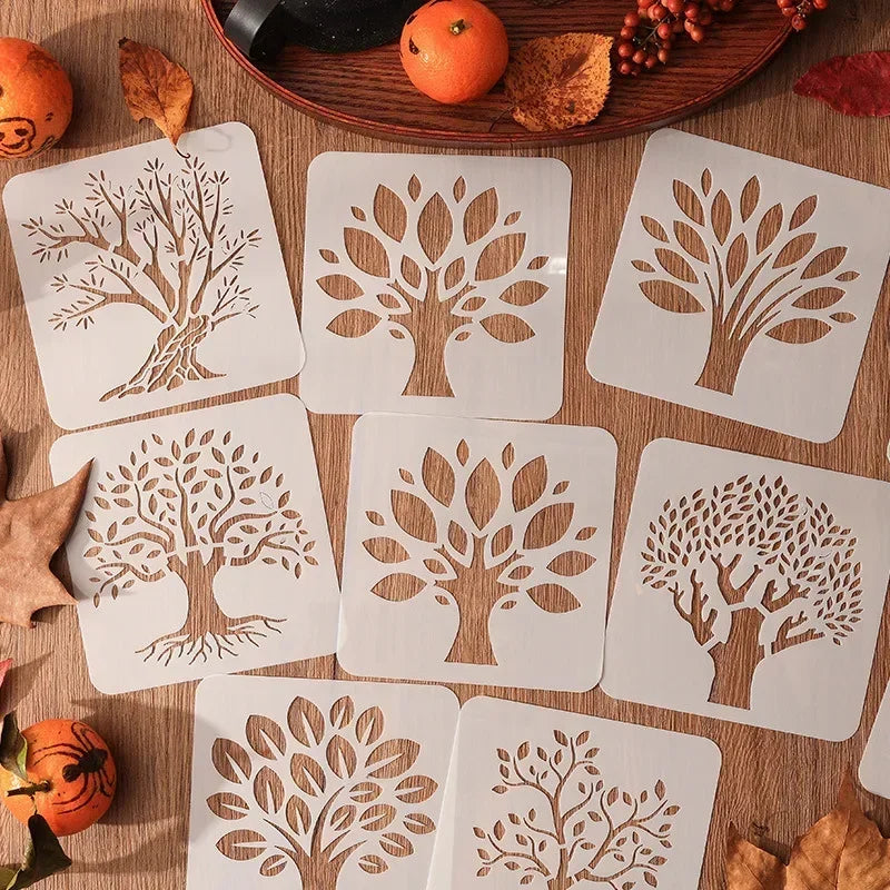 Estênceis de Árvores com 6 Peças para Pintura, Scrapbook e Journaling