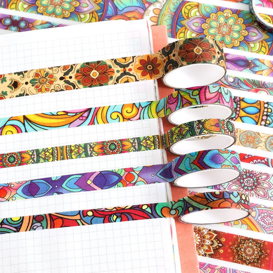 Fita Washi Mandala Colorida com Padrão Floral Vintage para Scrapbook, Journaling e DIY Artesanato — 32 Rolos