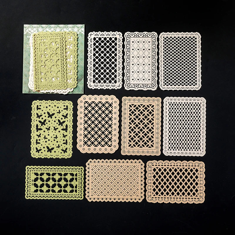 Papel Rendado Vazado para Scrapbook, Planner e Junk Journal DIY 10pcs