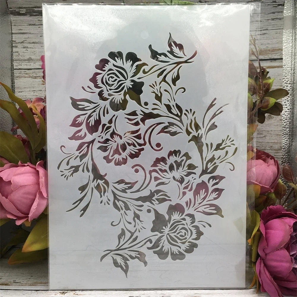Estêncil Ramo de Rosas para Scrapbook, Journaling e Pintura Decorativa