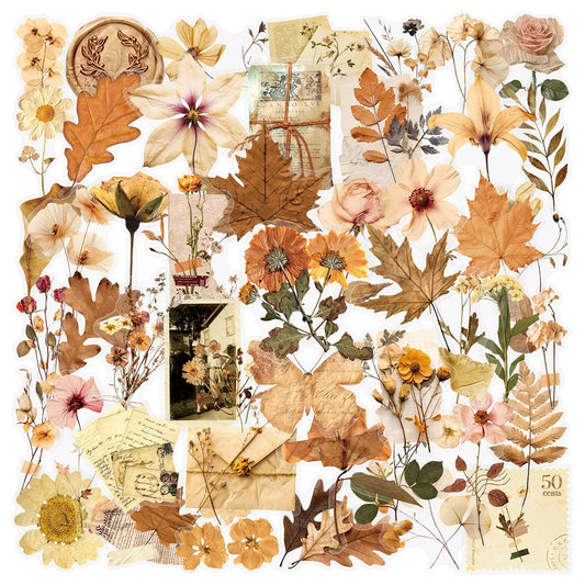 Adesivos Transparentes Folhas e Flores Secas para Scrapbook Paper Craft DIY 10, 25 ou 50 Unidades