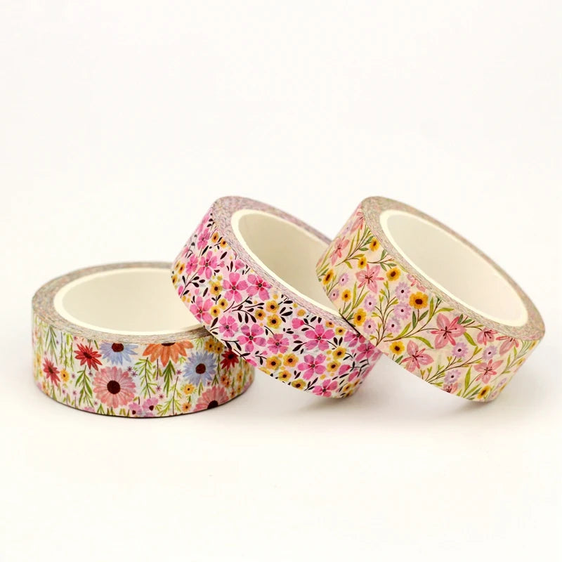 Fita Washi Decorativa Jardim Floral com Flores Silvestres para Scrapbook, Journaling e Paper Craft — 10 m