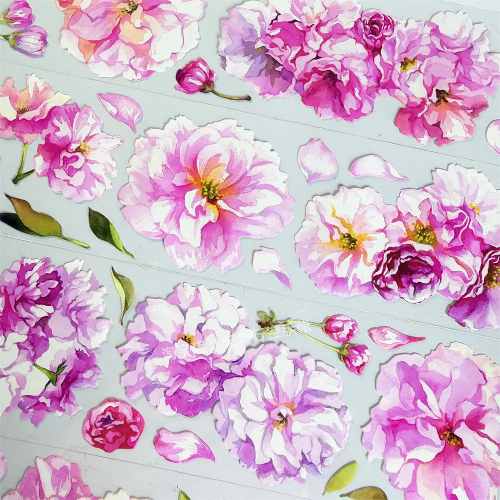 Adesivos PET Florais Sakura Vintage para Scrapbook, Journaling e Decoração de Capinhas de Celular — 7 Dias