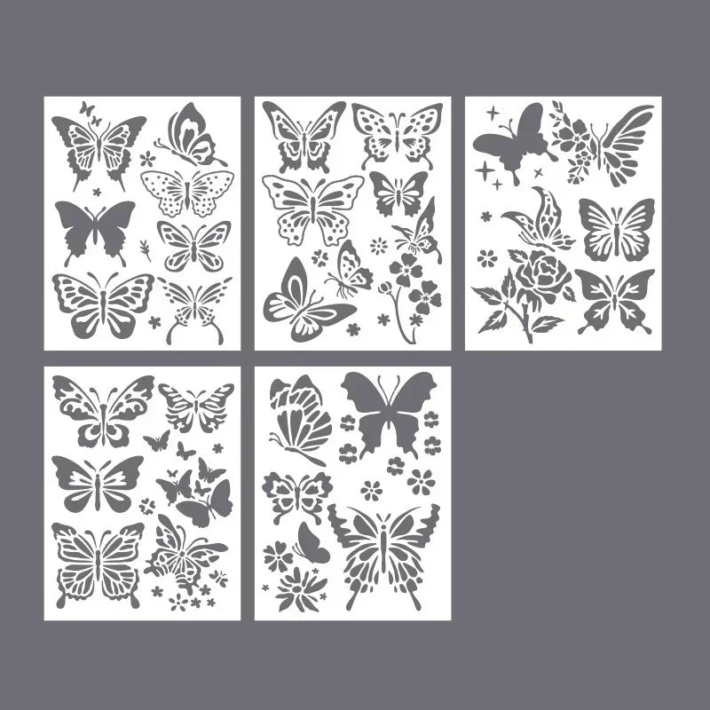Estênceis Florais, Borboletas e Folhas com 5 Peças para Scrapbook e Journaling