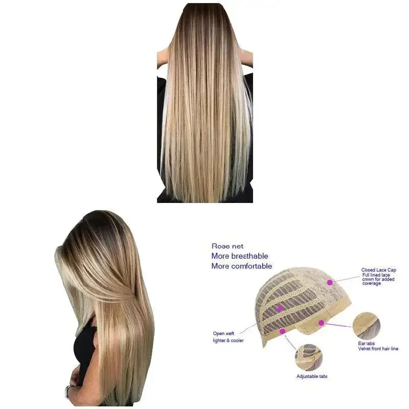 Peruca Longa Lisa Loira com touca
