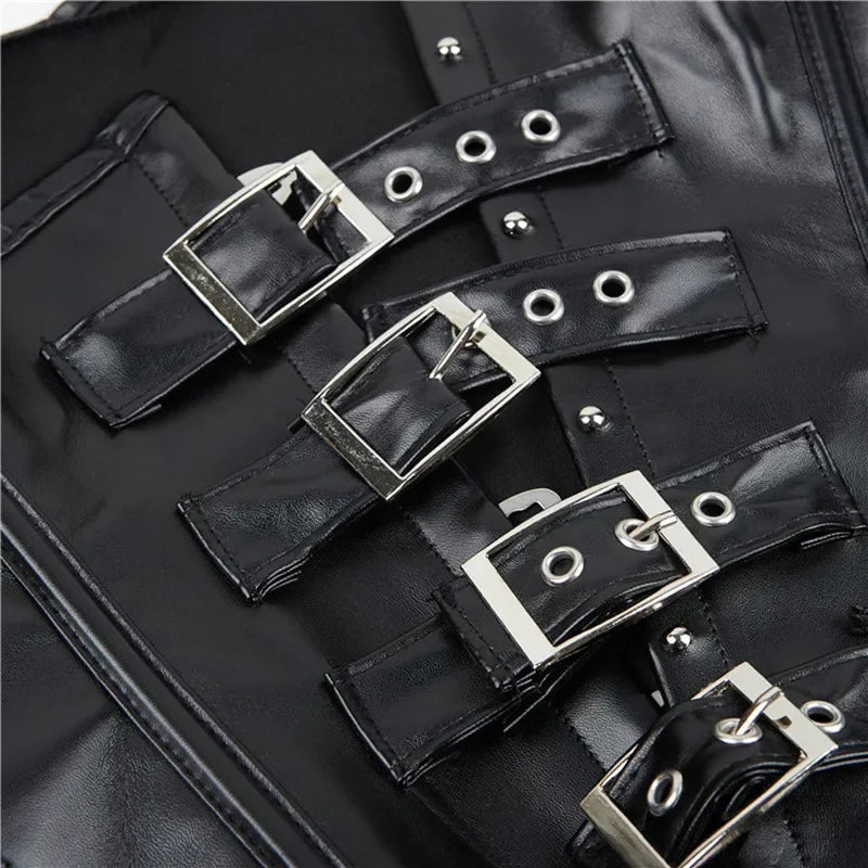 Corset Feminino Steampunk Gótico em Couro Sintético