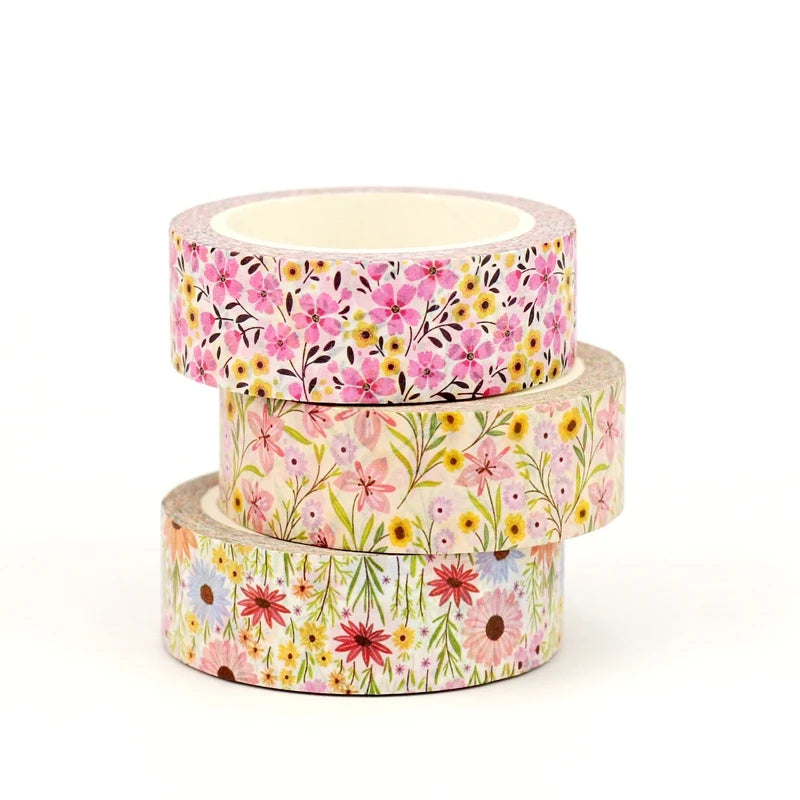 Fita Washi Decorativa Jardim Floral com Flores Silvestres para Scrapbook, Journaling e Paper Craft — 10 m