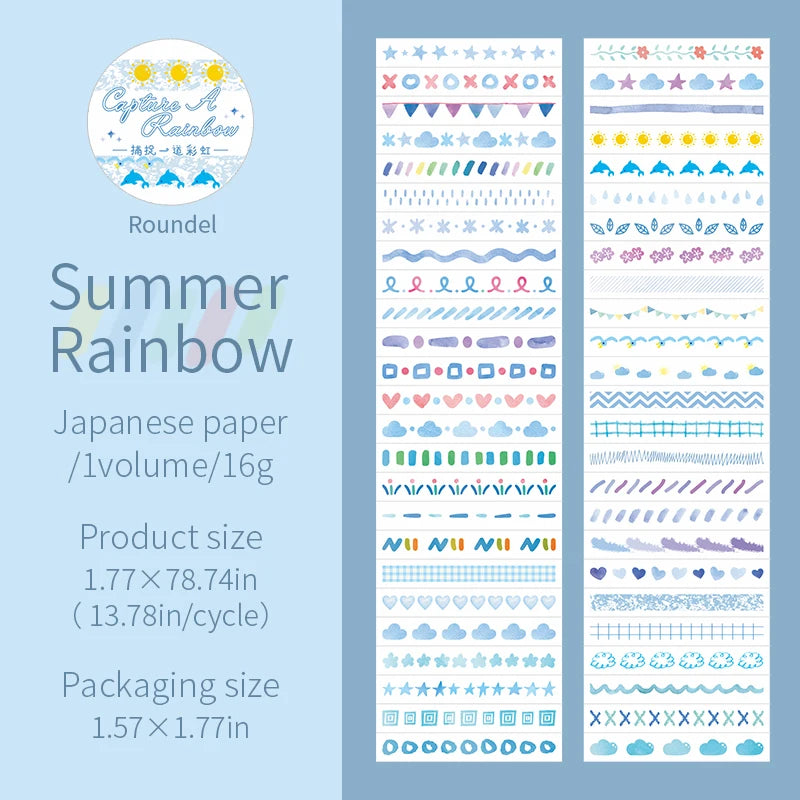 Fita Washi Arco-Íris Floral para Scrapbook, Journaling e DIY Artesanato — 4,5 x 200 cm