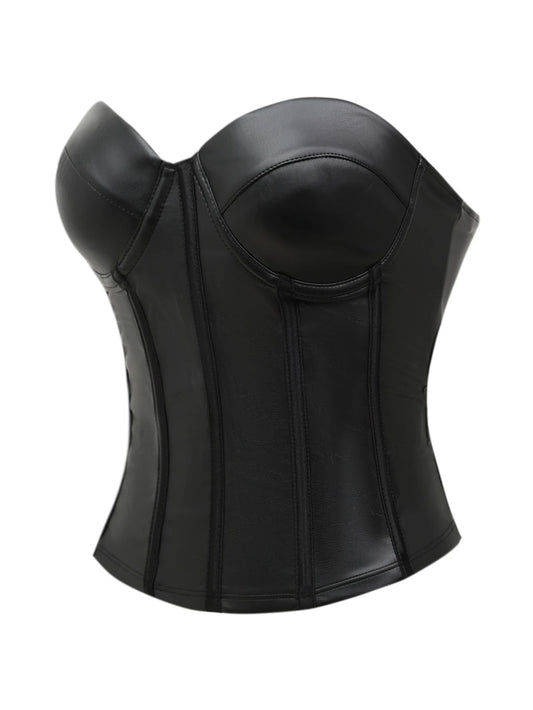 Corset Feminino em Couro Sintético Tomara-Que-Caia