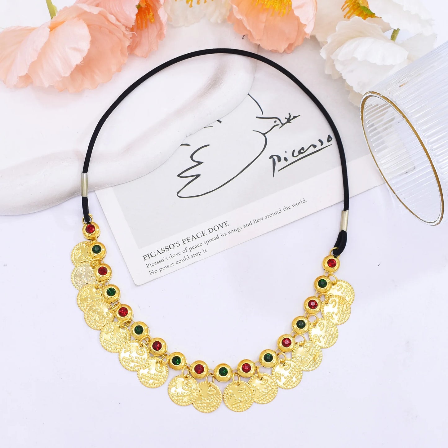Tiara com Strass e Moedas Douradas Estilo Étnico