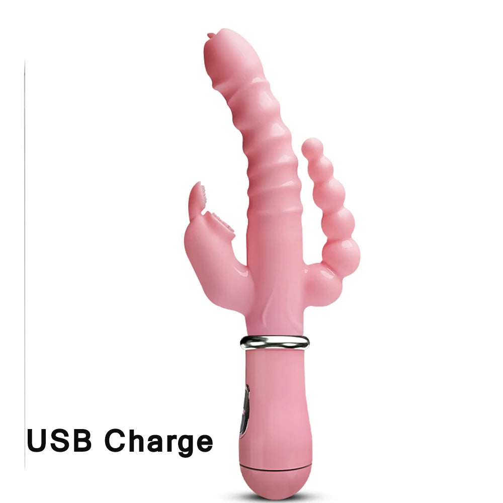 Vibrador 3 em 1 Potente com Função Rabbit e Estímulo Duplo