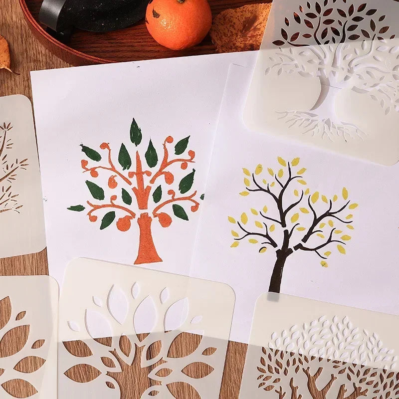 Estênceis de Árvores com 6 Peças para Pintura, Scrapbook e Journaling