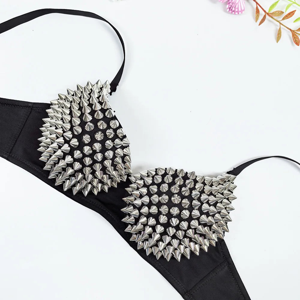 Sutiã Feminino Punk com Tachas Metálicas