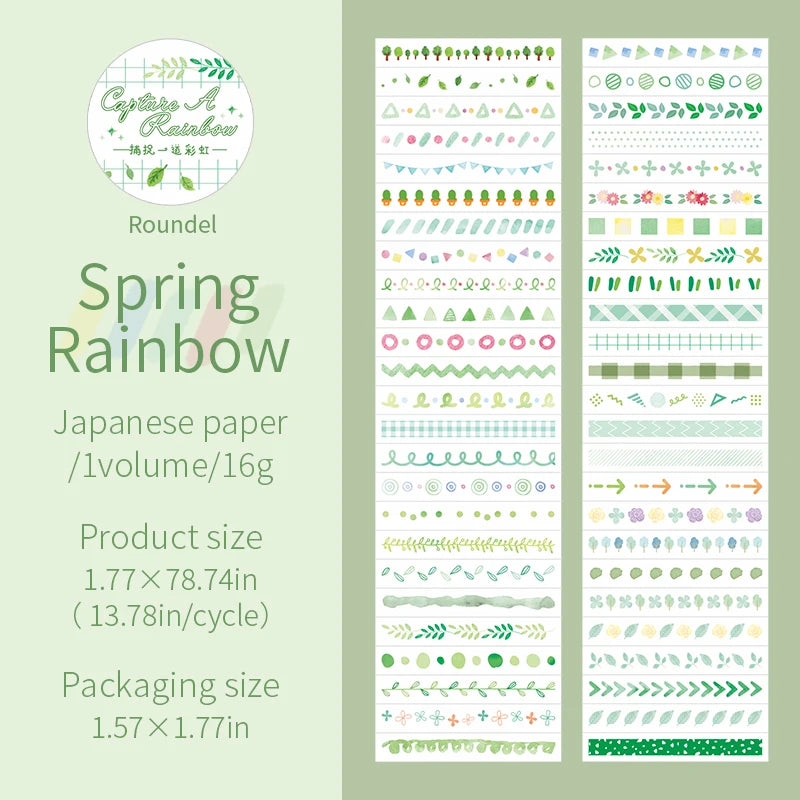 Fita Washi Arco-Íris Floral para Scrapbook, Journaling e DIY Artesanato — 4,5 x 200 cm