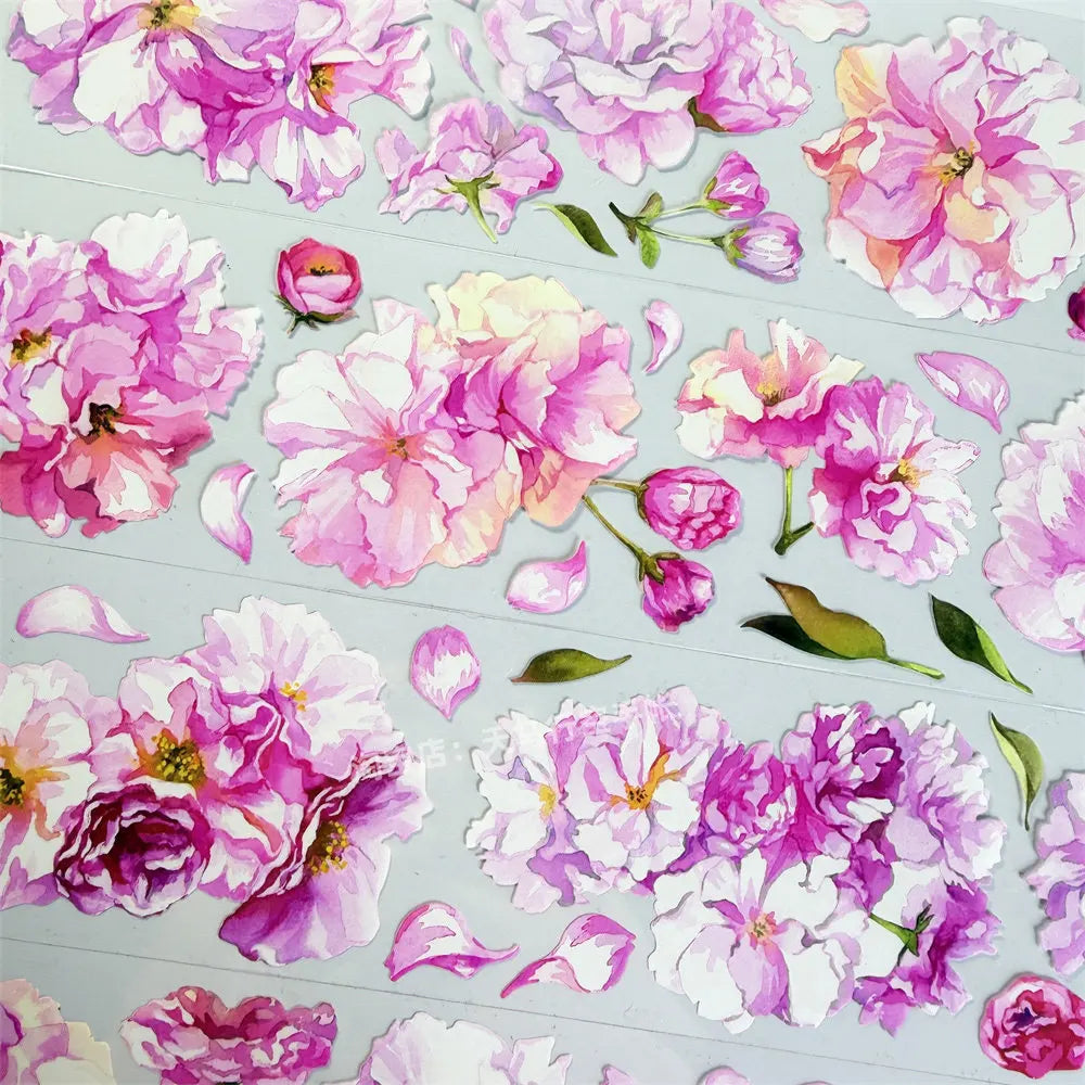 Adesivos PET Florais Sakura Vintage para Scrapbook, Journaling e Decoração de Capinhas de Celular — 7 Dias