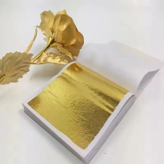 Folhas de Folha de Ouro Artificial para Artesanato, Resina, Velas e Decoração 100pcs