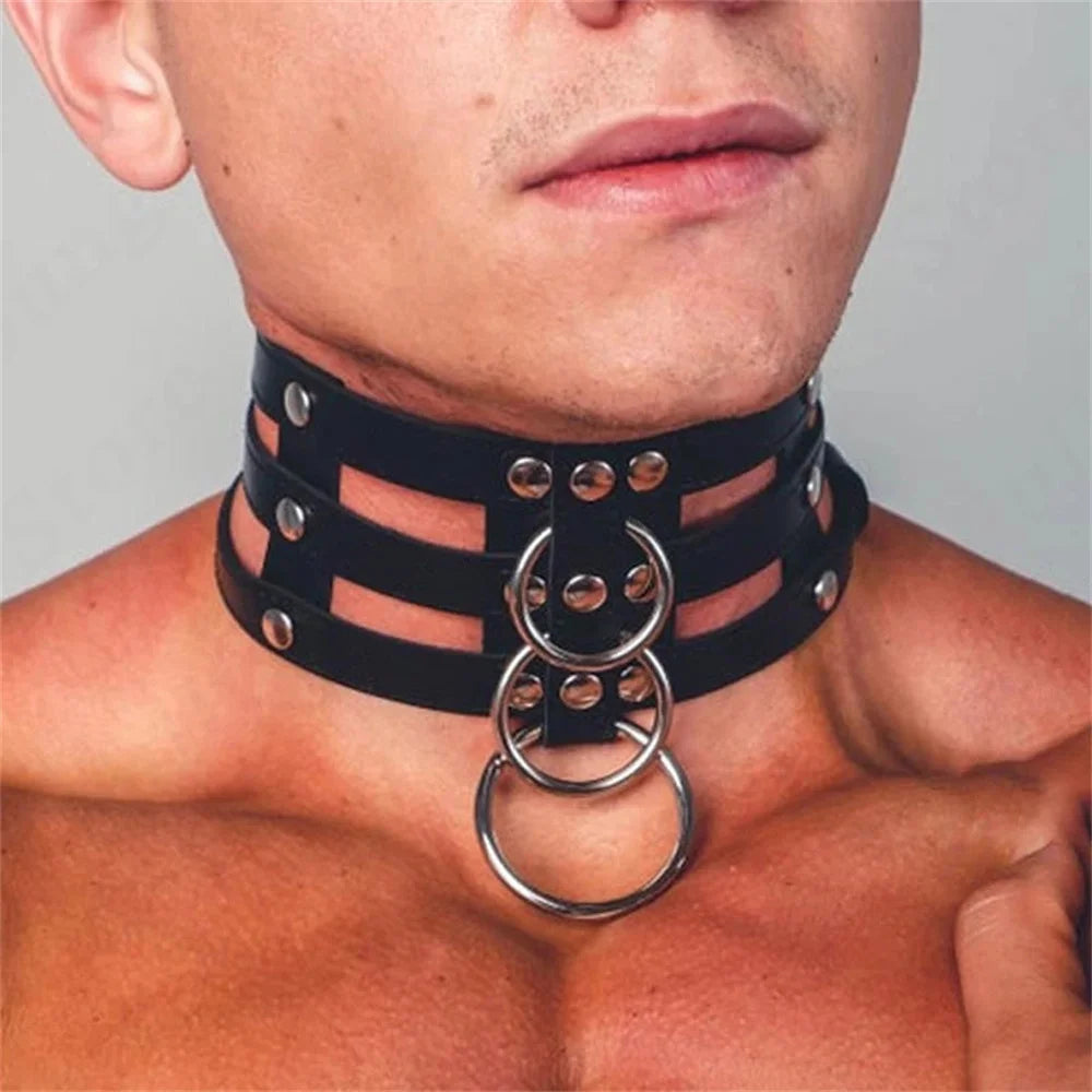 Choker Masculino em Couro PU