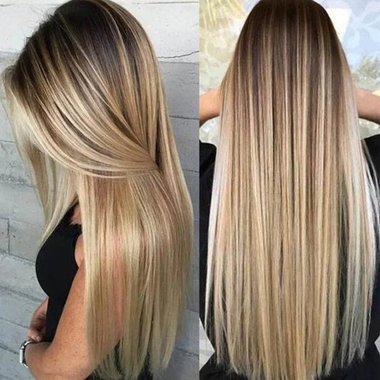 Peruca Longa Lisa Loira com touca