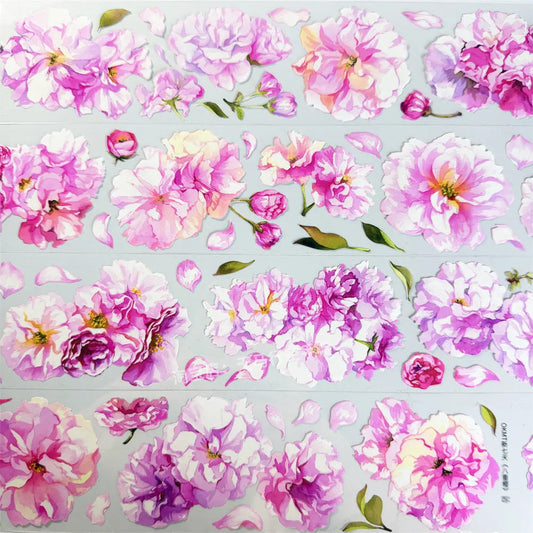 Adesivos PET Florais Sakura Vintage para Scrapbook, Journaling e Decoração de Capinhas de Celular — 7 Dias