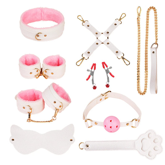 Kit BDSM Adulto com Algemas, Chicote, Grampos e Acessórios