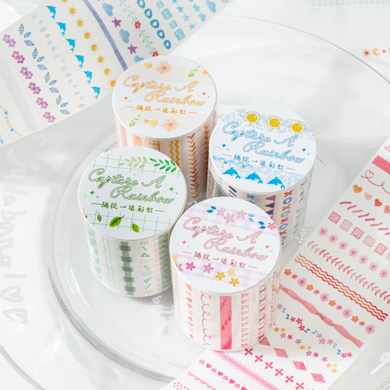 Fita Washi Arco-Íris Floral para Scrapbook, Journaling e DIY Artesanato — 4,5 x 200 cm