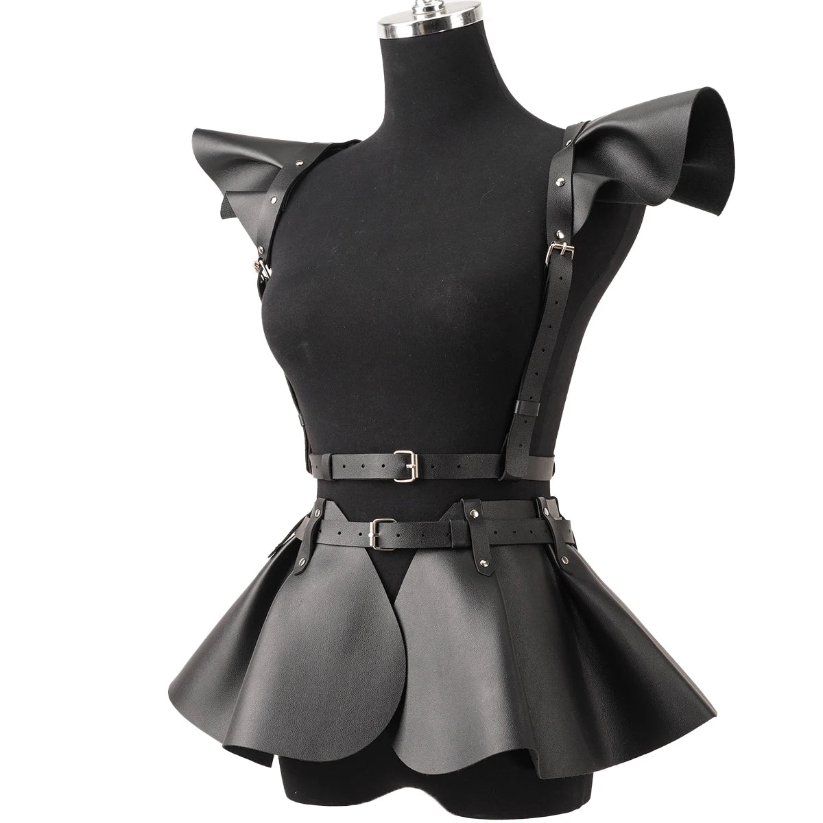 Saia Harness Gótica Feminina em Couro Preto