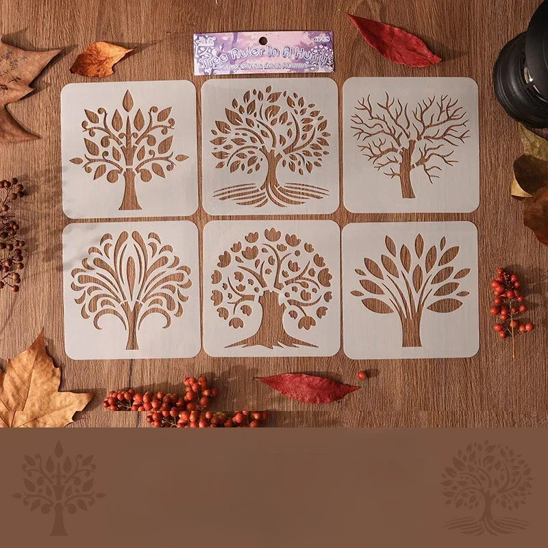 Estênceis de Árvores com 6 Peças para Pintura, Scrapbook e Journaling