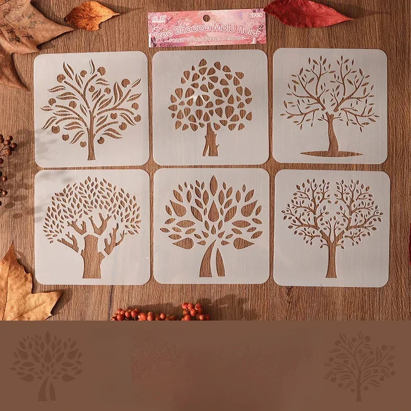Estênceis de Árvores com 6 Peças para Pintura, Scrapbook e Journaling