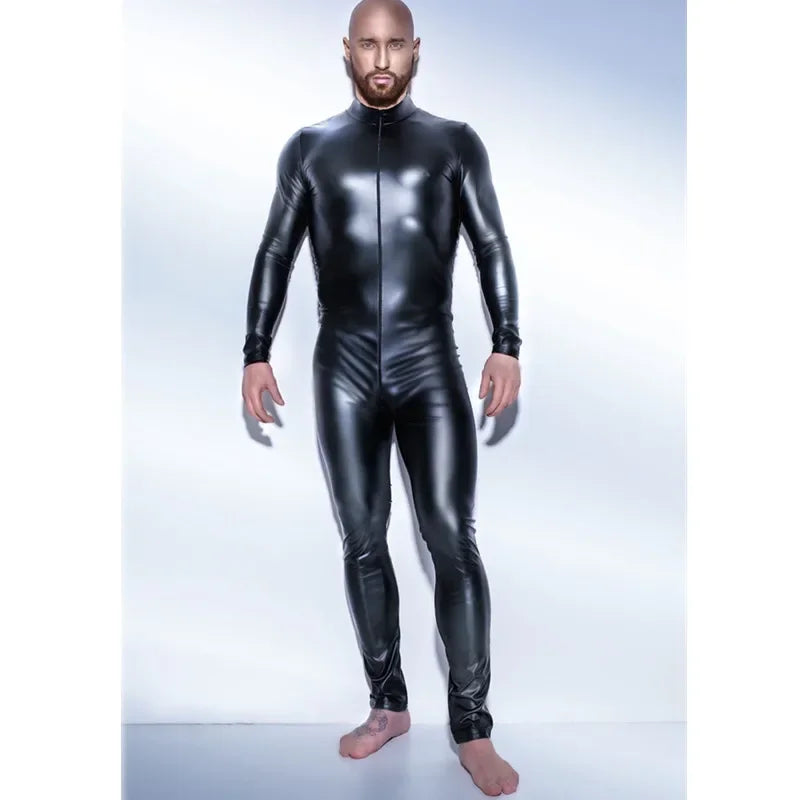 Macacão Masculino Fetichista Wetlook em Couro Sintético
