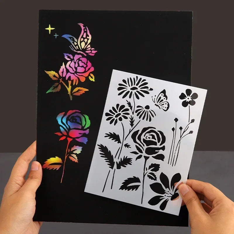 Estênceis Florais, Borboletas e Folhas com 5 Peças para Scrapbook e Journaling