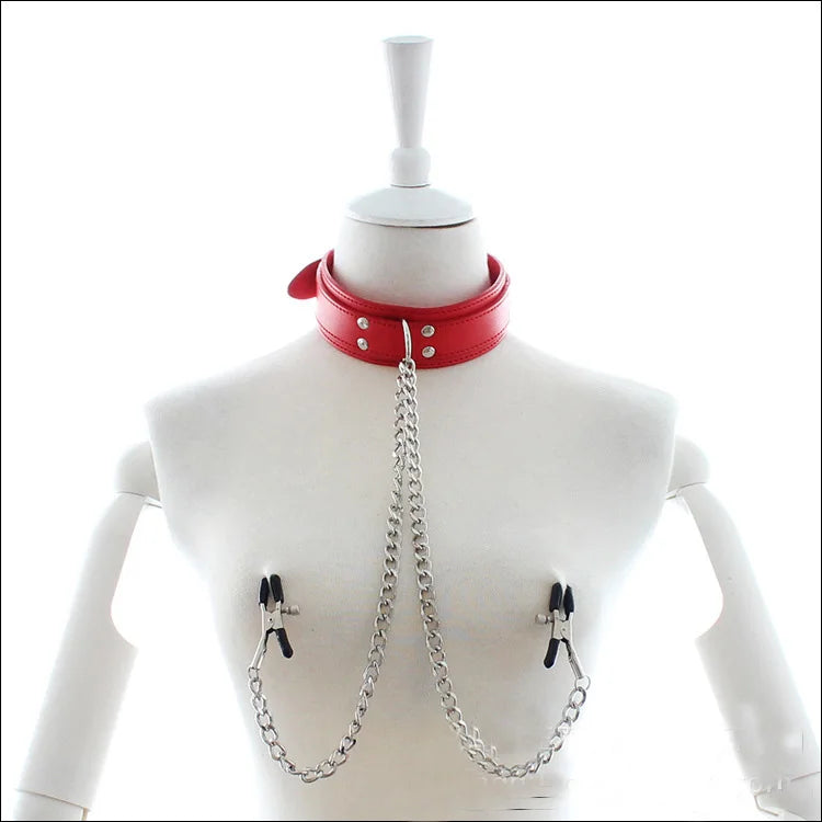 Choker Punk em Couro com Corrente e Acessórios BDSM