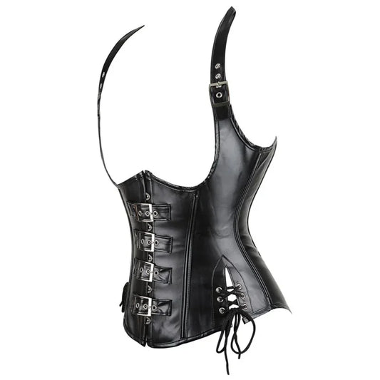 Corset Feminino Steampunk Gótico em Couro Sintético