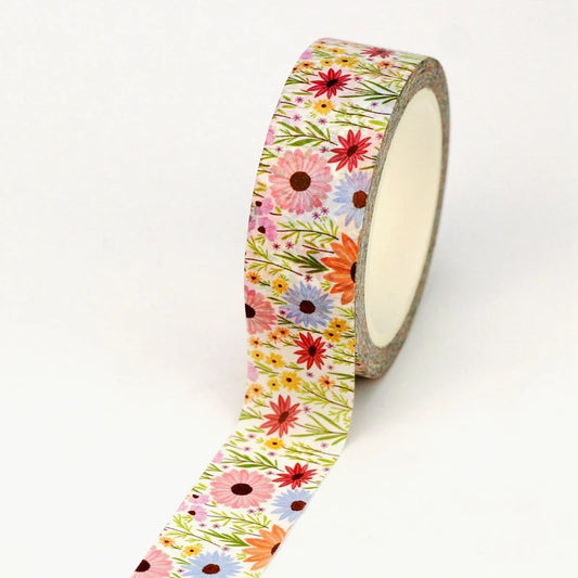 Fita Washi Decorativa Jardim Floral com Flores Silvestres para Scrapbook, Journaling e Paper Craft — 10 m