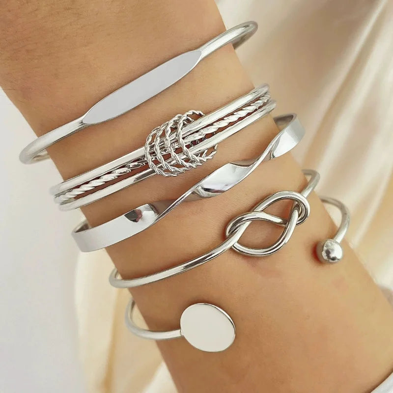 Conjunto de Pulseiras Femininas em Aço